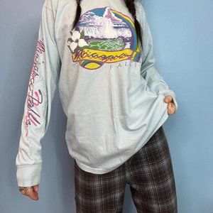 VINTAGE 80s / 90s  BABY BLUE SINGLE STITCH NIAGRA FALLS GRAPHIC LONGSLEEVE TEE